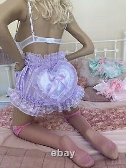 LUXURY SILKY SATIN FRILLY ORGANZA SISSY MAID ADULT BABY FULL CUT PANTIES Lined