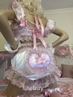 LUXURY SILKY SATIN LACE ORGANZA SISSY ADULT BABY DOLL FULL CUT PANTIES Lined