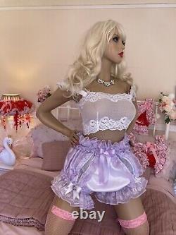 LUXURY SILKY SATIN & LACE SISSY MAID ADULT BABY FULL CUT PANTIES Lined