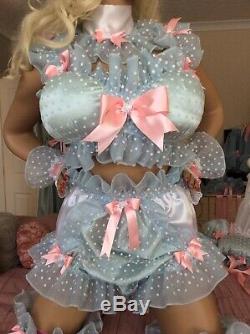 LUXURY SILKY SATIN POLKA LACE SISSY MAID ADULT BABY DOLL FULL CUT PANTIES Lined