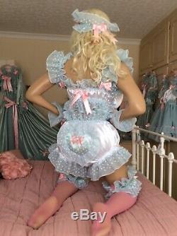 LUXURY SILKY SATIN POLKA LACE SISSY MAID ADULT BABY DOLL FULL CUT PANTIES Lined