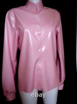 Latex rubber Men Dress Shirt Top Blouse TV Unisex sissy Baby Pink