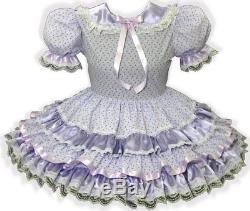 Lizzie CUSTOM FIT Lilac Satin Rosebuds Ruffles Adult Baby Sissy Dress LEANNE