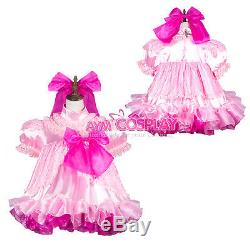 Lockable adult Sissy baby Maid Satin dress unisex CD/TV Tailor-madeG3806/G243