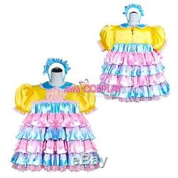 Lockable adult sissy baby mini satin candy color dress Tailor-madeG4007