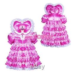 Lockable adult sissy baby polka dots Satin Dress Tailor-madeG3872