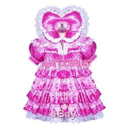Lockable adult sissy baby polka dots Satin Dress Tailor-madeG3872