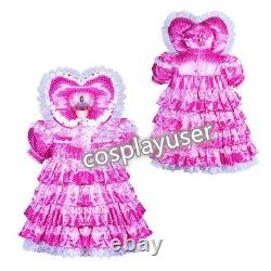 Lockable adult sissy maid polka dot pink satin dress Tailor-Made set