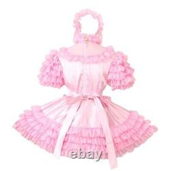 Lockable baby Sissy Maid Satin Pink Puffy Dress Cosplay Costume Tailor-made