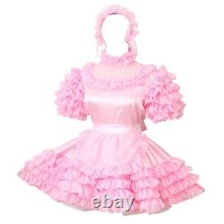 Lockable baby Sissy Maid Satin Pink Puffy Dress Cosplay Costume Tailor-made set