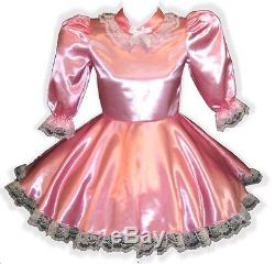 Lorainne Custom Fit Pink Long Sleeve SATIN Adult LG Baby Sissy Dress LEANNE