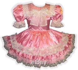 Lucille Custom Fit PINK Satin Organza BOWS Adult Baby LG Sissy Dress LEANNE
