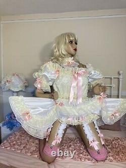 Luxury Silky Satin Chiffon French Lace Sissy Maid Adult Baby Doll Wench Dress