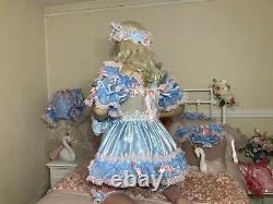 Luxury Silky Satin Chiffon French Lace Sissy Maid Adult Baby Doll Wench Dress
