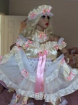Luxury Silky Satin Frilly Lace Sissy Maid Adult Baby Doll 2 Tier Chiffon Dress