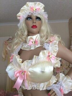 Luxury Silky Satin Frilly Sissy Maid Adult Baby Doll Jingle Nipple Padded Bra