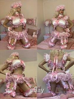 Luxury Silky Satin Lace Organza Sissy Maid Adult Baby 8 Strap Suspender Belt