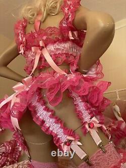 Luxury Silky Satin Lace Organza Sissy Maid Adult Baby 8 Strap Suspender Belt