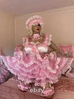 Luxury Silky Satin Lace Organza Sissy Maid Adult Baby Doll 2 Tier Negligee Gown