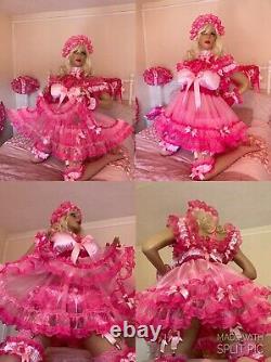 Luxury Silky Satin Lace Organza Sissy Maid Adult Baby Doll 2 Tier Wench Dress