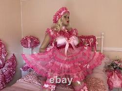 Luxury Silky Satin Lace Organza Sissy Maid Adult Baby Doll 2 Tier Wench Dress