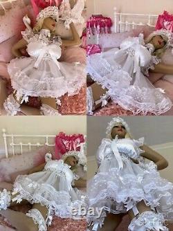 Luxury Silky Satin Lace Organza Sissy Maid Bride Adult Baby Doll 2 Tier Dress