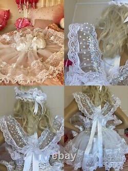 Luxury Silky Satin Lace Organza Sissy Maid Bride Adult Baby Doll 2 Tier Dress