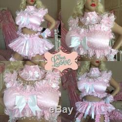 Luxury Silky Satin Pink Polka Frilly Sissy Maid Adult Baby Doll Padded Bra