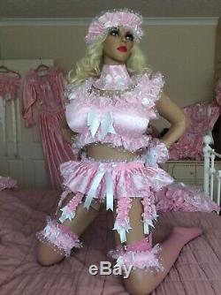 Luxury Silky Satin Pink Polka Frilly Sissy Maid Adult Baby Doll Padded Bra