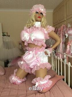 Luxury Silky Satin Pink Rainbow Frilly Sissy Maid Adult Baby Doll Padded Bra