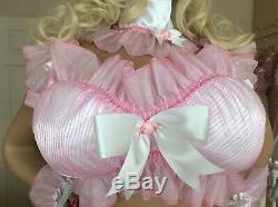 Luxury Silky Satin Pink Rainbow Frilly Sissy Maid Adult Baby Doll Padded Bra
