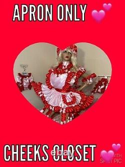 Luxury Silky Satin Sissy Maid Adult Baby Doll Heart Bib Pinafore Apron Pinny