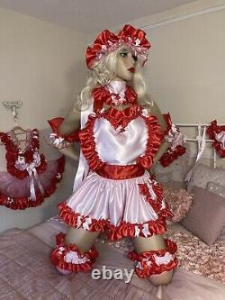 Luxury Silky Satin Sissy Maid Adult Baby Doll Heart Bib Pinafore Apron Pinny