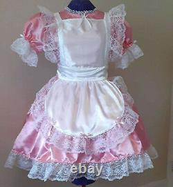 Maid Black Satin Sissy Lolita Adult Baby Dress Costume Aunt D