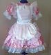 Maid Blush Pink Satin Sissy Lolita Adult Baby Dress Costume Aunt D