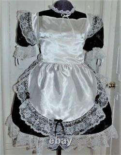 Maid Pink Satin Sissy Lolita Adult Baby Dress Costume Aunt D