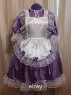 Maid Purple Satin Sissy Lolita Adult Baby Dress Costume Aunt D
