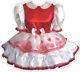 Maureen Custom Red & White Satin Rose Petals Adult Lg Baby Sissy Dress Leanne