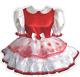 Maureen Custom Red & White Satin Rose Petals Adult Baby Sissy Dress By Leanne's