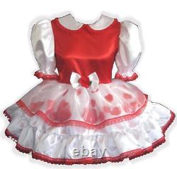 Maureen Custom Red & White Satin Rose Petals Adult Baby Sissy Dress by Leanne's