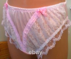 Modified Vassarette Baby Pink Nylon Twin Bows Illusion Lace Arc HiCut Panty L/XL