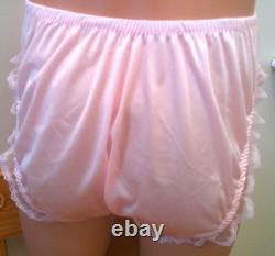 Modified Vassarette Baby Pink Nylon Twin Bows Illusion Lace Arc HiCut Panty L/XL
