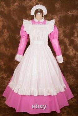 NEW Adult baby Sissy maid pink pvc dress lockable Uniform cosplay