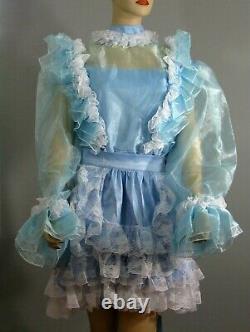 NEWAdult Sissy LG Sheer Organza Sleeves Baby Blue Satin Dress Plus Sz 1X 2X 3X