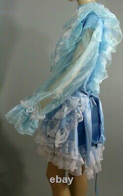 NEWAdult Sissy LG Sheer Organza Sleeves Baby Blue Satin Dress Plus Sz 1X 2X 3X