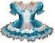 Natalie Custom Fit Aqua & White Satin Adult Lg Baby Sissy Dress By Leanne's
