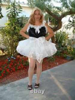 Neljen Adult Sissy Baby Doll Satin SLIP Dress w Organza Skirt Sash Lots of Lace