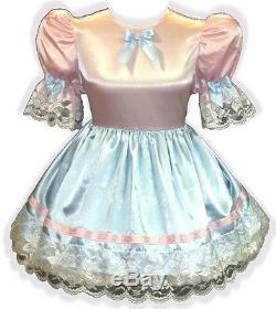 Nellie Custom Fit PINK & BLUE SATIN Adult LG Baby Sissy Dress LEANNE