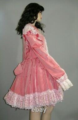 NewFrilly Adult Sissy LG Baby Pink Taffeta Party Dress Long Sleeves 18W 1X 2X
