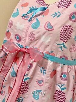 OOAK Adult Baby Sissy Pink Ribbons Bows Ric Rac Cotton Dress L